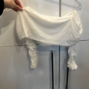 White Ruched Long sleeve Crop top *never worn*